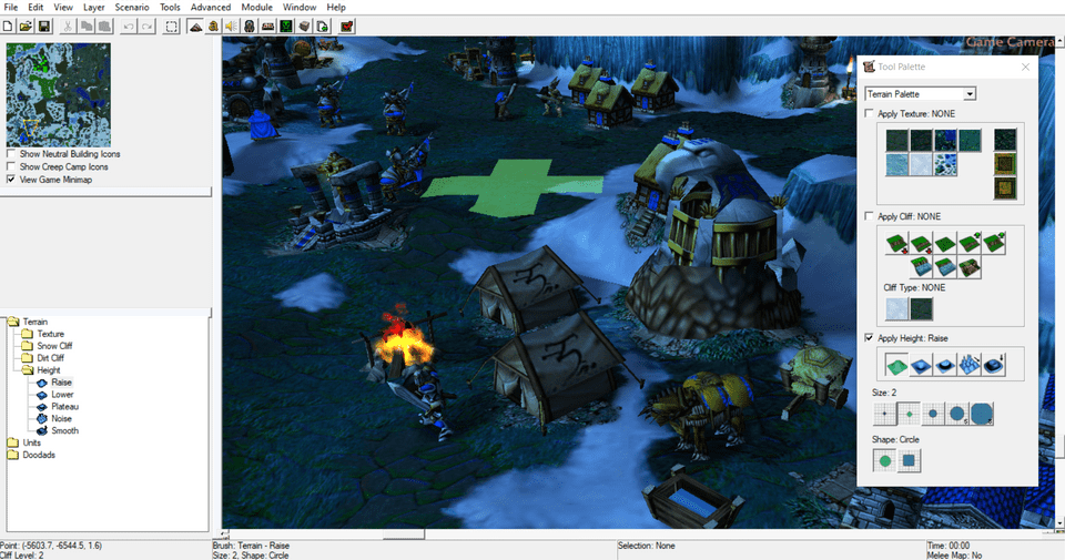 A view of Warcraft III's World Editor